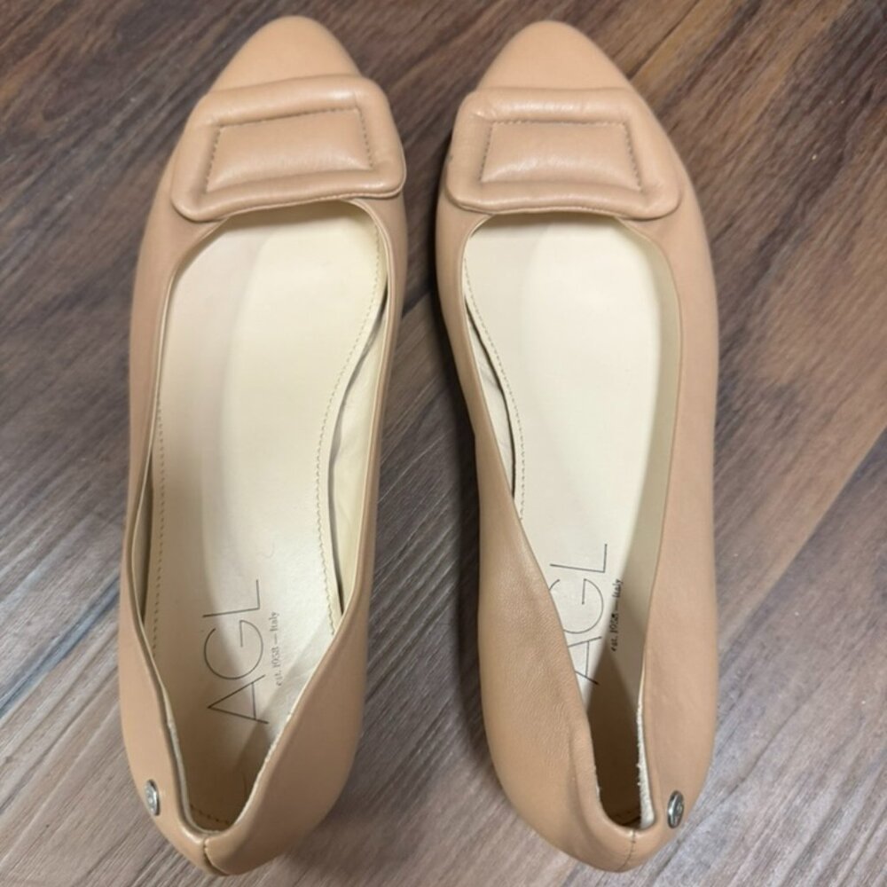 AGL Lolita Women's Leather Slip-On Low Studded Pointed Toe Ballet Flats